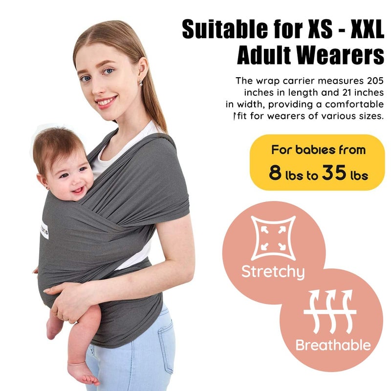 Acrabros Baby Wrap Carrier,Hands Free Baby Carrier Sling,Lightweight,Breathable,Softness,Perfect for Newborn Infants and Babies Shower Gift,Heather Grey - Image 2